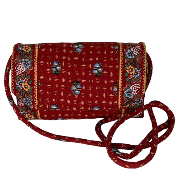 Vera Bradley Handbags - Vera Bradley Vintage Provincial Red Strap Wallet Large Crossbody Organizer Bag